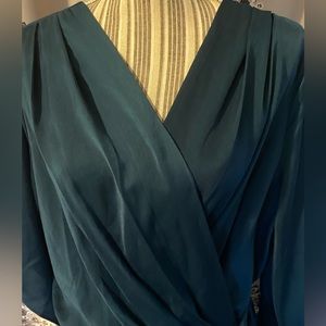 Photos don’t do this dress justice!  Peacock colored, Charmeuse dress!